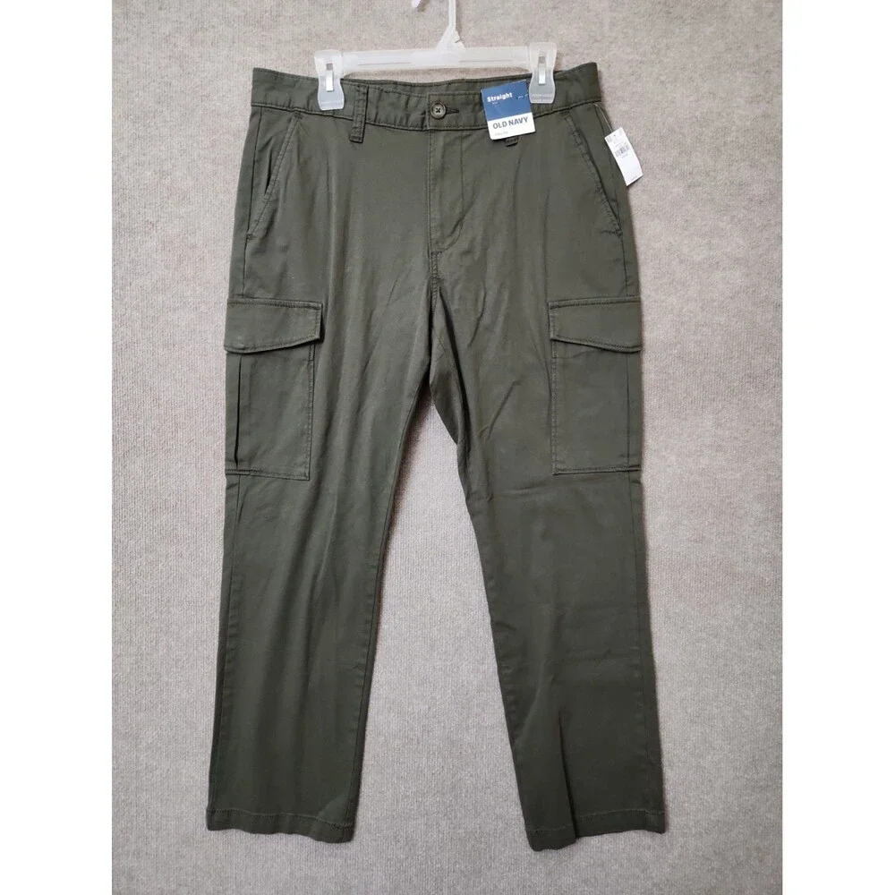 Old Navy Straight Refined Tailored Cargo Pants Mens 34x30 Green Stretch NEW
